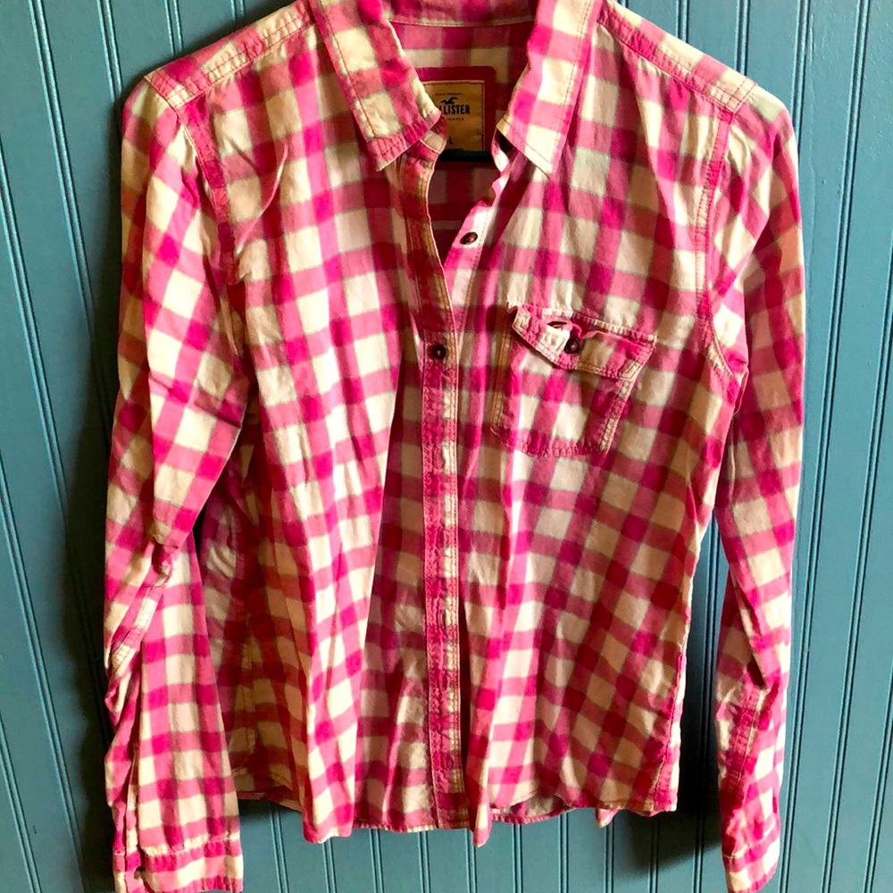 Pink checkered long sleeve buttoned shirt